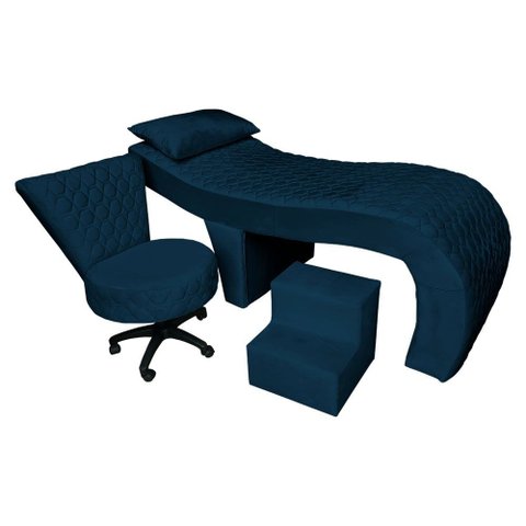 Kit Maca Estética Metalasse com Mocho e Escadinha Slk Decor Nina Azul Royal