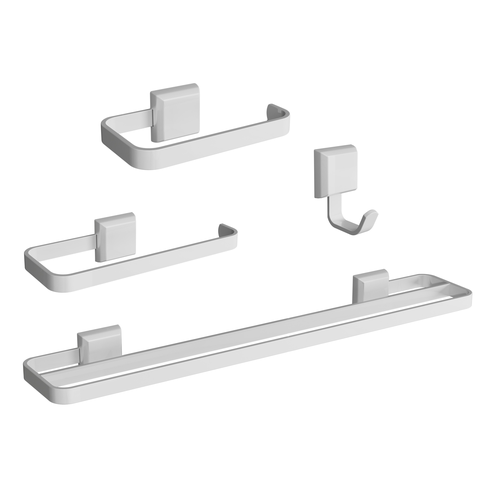 Kit Acessórios para Banheiros 4 Peças Lavabo com Toalheiro Duplo Branco