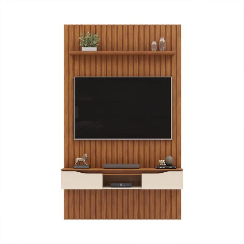 Painel Suspenso Ripado Seko Tv 55" Portas Basculantes Borda Chanfrada Freijó/offwhite G18 - Gran Bel
