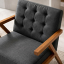 Ver imagem 2 de Kit 2 Poltronas Zara Tecido Linho Moderna Decorativa Braços Pés Madeira Maciça para Sala de Estar Es
