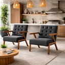 Ver imagem 1 de Kit 2 Poltronas Zara Tecido Linho Moderna Decorativa Braços Pés Madeira Maciça para Sala de Estar Es