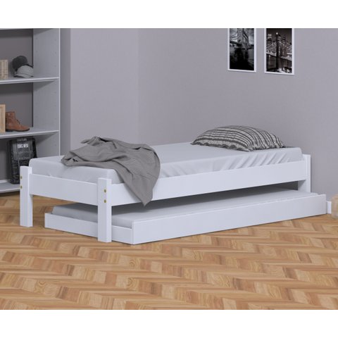 Cama Solteiro Turca com Auxiliar e 2 Colchoes Cor Branco