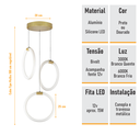 Ver imagem 4 de Lustre 3 Pendente Circular Aura 25cm - Ouro - Led 45w 6000k