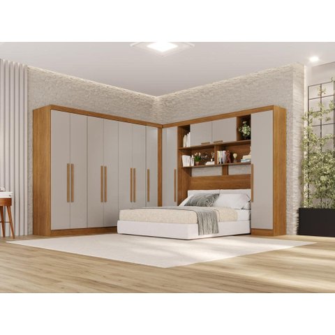 Guarda-Roupa Casal Modulado Canto 11 Portas com Espaço para Cama Multimóveis Cinamomo/Off White