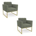 Ver imagem 1 de Poltrona Decorativa Industrial Dourado Kit 2 Elisa Bouclê D03 Verde Pistache