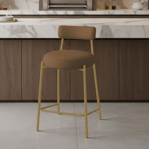 Banqueta Cozinha Alta com Encosto Industrial Dourado Londres New Couro Flex D03 - D'Rossi