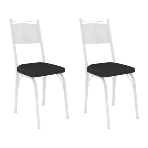 Kit 2 Cadeiras de Cozinha Virginia Corino Preto Pés de Ferro Branco