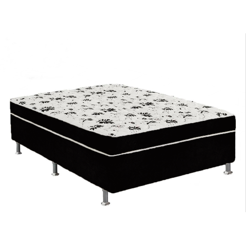 Cama Box Casal Suede Preto + Colchão Casal Suede Preto Orto Molas Ensacada 138x188x55