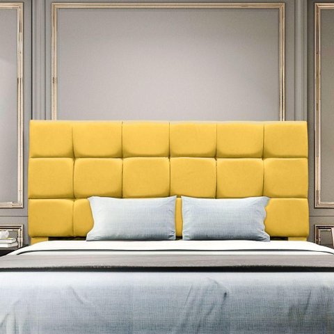 Cabeceira Estofada Cama Box Casal 160 Cm Ananda Suede Amarelo