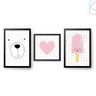3 Quadros Decorativos Urso Coração Picole Cor da Armação:preta - 1