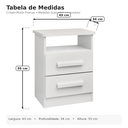 Ver imagem 3 de Mesa de Cabeceira Firenze Funcional Moderno 2 Gavetas Mdf e Mdp Cor:branco