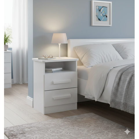 Mesa de Cabeceira Firenze Funcional Moderno 2 Gavetas Mdf e Mdp Cor:branco