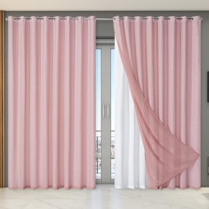 Cortina Dual Forro Microfibra com Voil Gaze Belga 2,70 M X 2,30 M Rosa