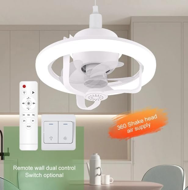 Ventilador de Teto com Luminária 50w, Rotação Automática 360°, Silencioso e Potente - 2