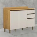 Ver imagem 5 de Balcão Armário Multiuso para Cozinha 3 Portas 2 Gavetas 1 Prateleira Mdf Marrom Madeira Off White