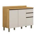 Ver imagem 1 de Balcão Armário Multiuso para Cozinha 3 Portas 2 Gavetas 1 Prateleira Mdf Marrom Madeira Off White