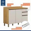 Ver imagem 7 de Balcão Armário Multiuso para Cozinha 3 Portas 2 Gavetas 1 Prateleira Mdf Marrom Madeira Off White