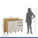 Ver imagem 3 de Balcão Armário Multiuso para Cozinha 3 Portas 2 Gavetas 1 Prateleira Mdf Marrom Madeira Off White