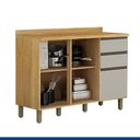 Ver imagem 2 de Balcão Armário Multiuso para Cozinha 3 Portas 2 Gavetas 1 Prateleira Mdf Marrom Madeira Off White