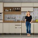 Ver imagem 4 de Balcão Armário Multiuso para Cozinha 3 Portas 2 Gavetas 1 Prateleira Mdf Marrom Madeira Off White