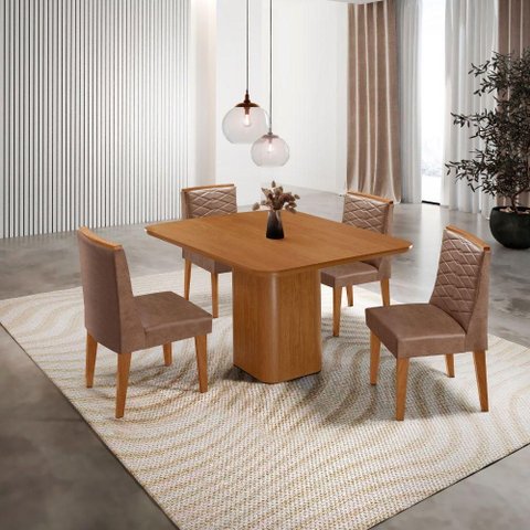 Mesa de Jantar Eloise Canto Copo 4 Cadeiras Moderna Mobília Tork/naturale