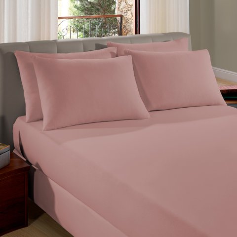 Lençol Casal Com Elástico 100% Algodão Em Malha Vivaldi Rosa Camafeu Sul Brasil