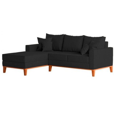 Sofá 3 Lugares Beny com Chaise Esquerdo Linho Preto