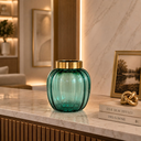 Ver imagem 4 de Vaso Decorativo Vidro Gomado - Verde Esmeralda - Borda Metal Dourada