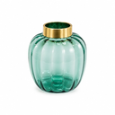 Ver imagem 1 de Vaso Decorativo Vidro Gomado - Verde Esmeralda - Borda Metal Dourada