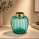 Ver imagem 2 de Vaso Decorativo Vidro Gomado - Verde Esmeralda - Borda Metal Dourada