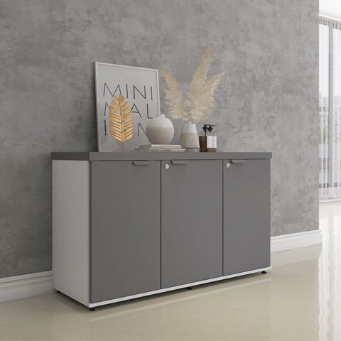 Armário para Escritório com 3 Portas com Chave 121,5cm PE40 Cinza