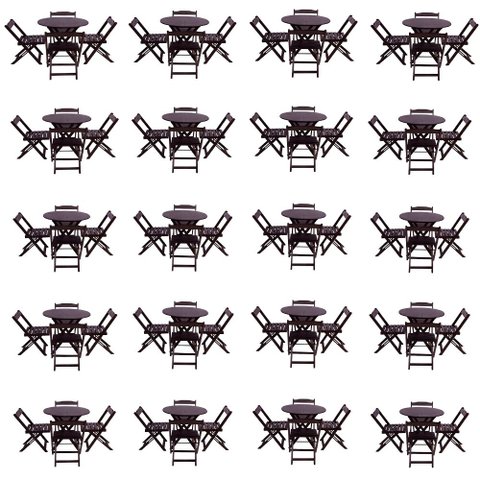Kit 20 Jogos de Mesa Dobravel com 4 Cadeiras Tampo Redondo 70x70 Tabaco