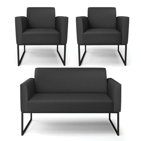 Sofá Namoradeira com 2 Poltronas Base Industrial Preto Marisa Corino D03 - D\'rossi Cor Preto