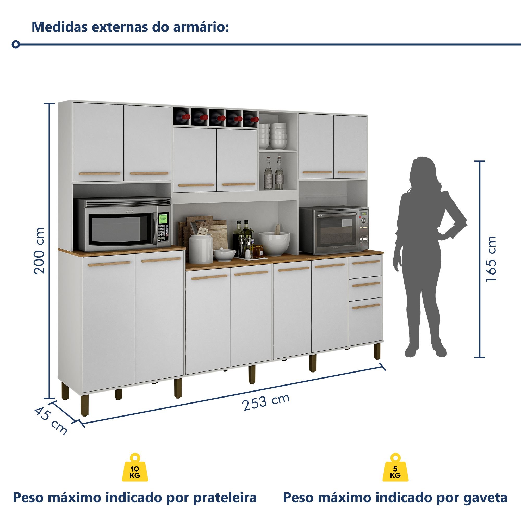 Armário para Cozinha 13 Portas 2 Gavetas Agata  - 6