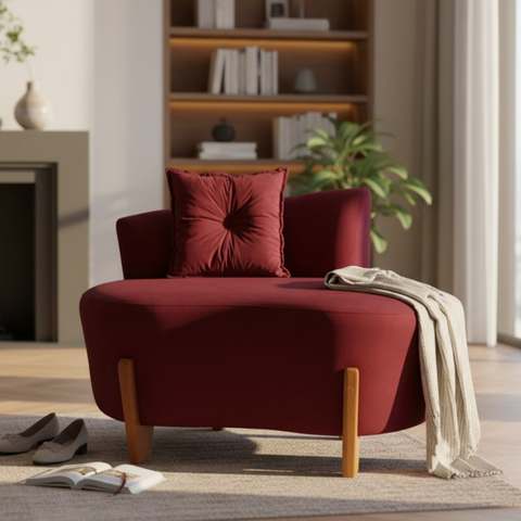Namoradeira Sofá Feijão Luna 100cm Orgânica Suede Marsala