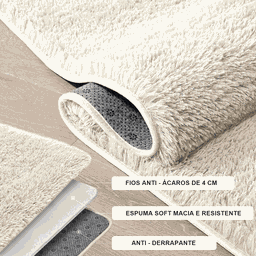 Tapete Pelo Alto Felpudo Peludo Macio Anti Derrapante Alérgico Pérola Nude 200 x 200 cm - 3