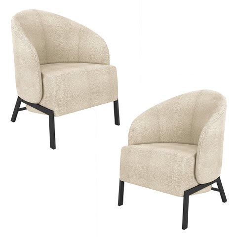 Kit 2 Poltronas Decorativa Sala de Estar Kenya Pés em Ferro Bouclê Preto/bege G33 - Gran Belo