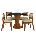 Ver imagem 1 de Mesa com 4 Cadeiras Redonda C/vidro Santorini Fre/pto/cor. Bege - M.a Freijó/preto/corino Bege