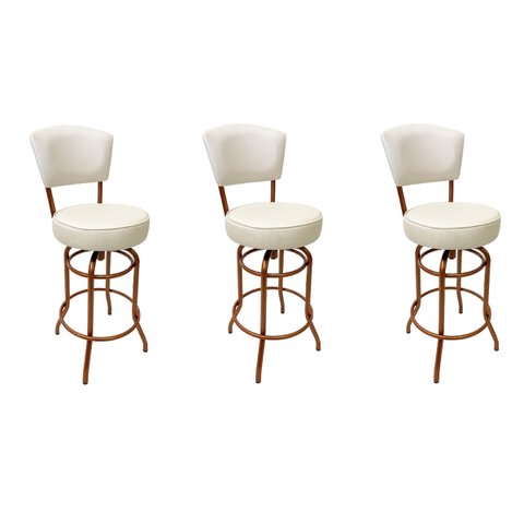 Conjunto 3 Banquetas Bar Cobre Bancada Média Altura 65cm Giratória Encosto estofado Assento cor Off 
