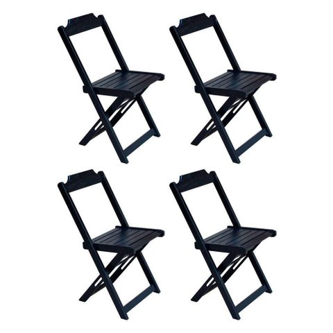 Kit 4 Cadeiras de Madeira Dobravel Preto - Preto