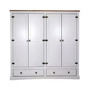 Guarda Roupas Branco 4 Portas 2 Gavetas Madeira Maciça e Mdf