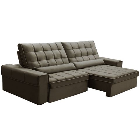 Sofá Retrátil Reclinável para Sala 4 Lugares 290cm Nebrasca F04 Veludo Marrom - Lyam Decor