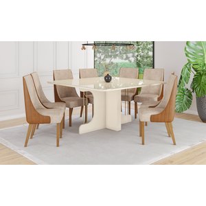 Mesa de Jantar Mavi 150 C/ Vidro Off White - Henn