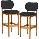 Ver imagem 1 de Kit 02 Banquetas Alta Para Cozinha Madeira Fixa Betta L02 Imbuia Facto Preto - Lyam Decor