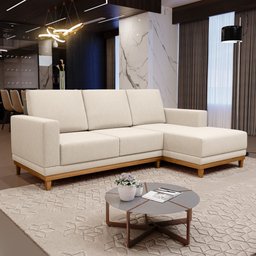 Sofá Living 200cm 3 Lugares com Chaise Direito Kayrós D05 Linho Bege - Mpozenato - 2