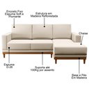 Ver imagem 4 de Sofá Living 200cm 3 Lugares com Chaise Direito Kayrós D05 Linho Bege - Mpozenato