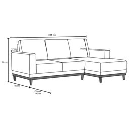 Sofá Living 200cm 3 Lugares com Chaise Direito Kayrós D05 Linho Bege - Mpozenato - 5