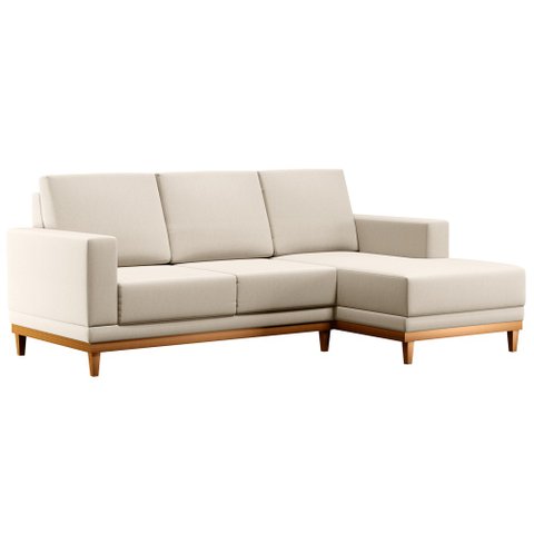 Sofá Living 200cm 3 Lugares com Chaise Direito Kayrós D05 Linho Bege - Mpozenato
