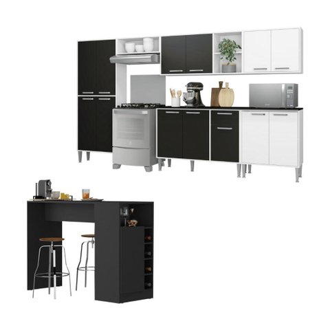 Armário de Cozinha Modulado com Bancada Americana Xangai Multimóveis Mp2206 Branco/preto