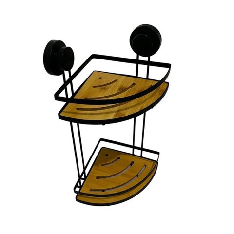 Prateleira Suporte para Banheiro de Canto de Bambu e Inox Frg5102